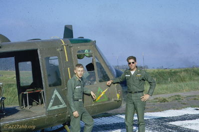 WO1 Robertson and WO1 Keller
John Keller Photo

Golf Course, 15th TC pad, #64-13740.

left to right: WO1 William Robertson and WO1 John L. Keller. Notice the rice-starched "shiny" fatigues, September 1966.


