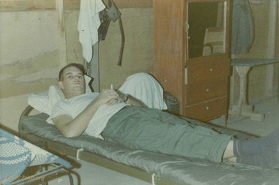 1LT Robert Wright
John Keller Photo

1LT Robert Wright, 1st Flight Platoon Section Leader in the "NEW" Officer's Hooch at the A Company area, April 1967.

