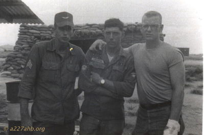 Crew Chiefs King, Stevens & Harrison
Milo (Mike) Schlaudraff Photo

Crew Chiefs, Left to Right:
    James King, Chuck Stevens, Dan Harrison
at the base camp in An Khe
