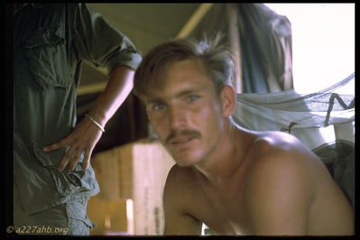Unknown
Jim Brodie Photo
Camp Evans 1968

From John Ray: "Jim Brodie's photo labeled unknown in the Camp Evans. The guy on the right is Chuck Lucas"

