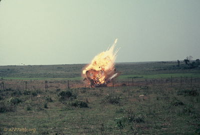 Testing Phu Gas
Bob Kelly Photo

D/227. Camp Evans. Testing Phu Gas for perimeter defense.
