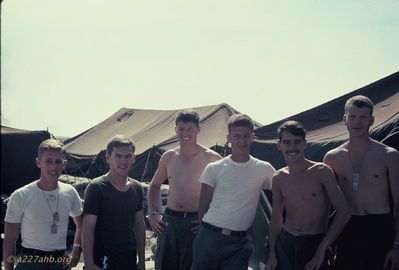 Gunship Pilots
Bob Kelly Photo

D/227. Camp Evans.
Left to Right: 2LT "Buzz" Sawyer. CWO Milk Martin, "General" Kennard, 1LT Leader James Kanzenbach, CW2 Bob Kelly, "Lucky" Cummings
