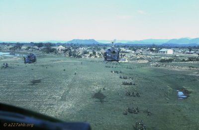  2/7 Cav Troop pick up; note big white German Shepard in the second group. '67 
JP Edwards Photo
