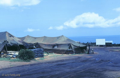  LZ Bird officer's tents
JP Edwards Photo

 LZ Bird officer's tents,  Note the peneprime on the road and the movie screen

