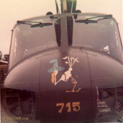 UH-1H 69-15715
P.J. Tobias Photo
1970-1971 at Lai Khe

Keywords: nose art