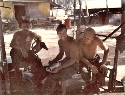 A couple guys sitting in weight lifting area
Dwayne Guidry Photo

Lai Khe 1970 - 1971
