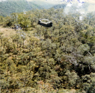 D/227 Covering a Chinook
Rickey McKay photo

 This Chinook was getting ready to drop some troops off at an LZ . 
