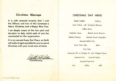 Inside of XMAS Menu
Rickey McKay photo

Inside Christmas menu from Walter F.D. Allen Commanding 
