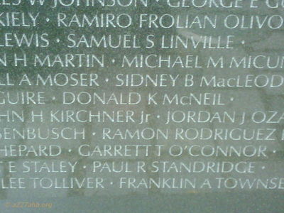 The Wall - Donald K McNeil
Jay Dirnberger Photo

Every time I visit Washington DC I stop by the Vietnam Veterans Memorial. I first check on my copilot's plaque (Don McNeil May 1968)and then salute all of the names.

I also check on the memorial to the nurses. It is just a few yards away. You will remember them..they were the ones who rushed out of the Medevac tent to take care of our fallen brothers.
October 22, 2010
