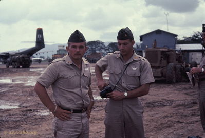 Dirk Kretschman and Ernie Kramer
Bob Kelly Photo

At An Khe. Dirk Kretschman 1/9 and Ernie Kramer, A/227. Picked up Kaikis at An Khe and off to R&R

