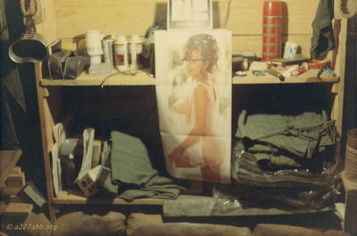 In Officer's G.P. Large Tent at Phan Thiet
John Keller Photo

Shared storage area - No that is not my centerfold!
March 1967

