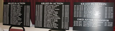 Photo of our Memorial "Wall" listing members of A/227 Killed In Action during the Vietnam War
