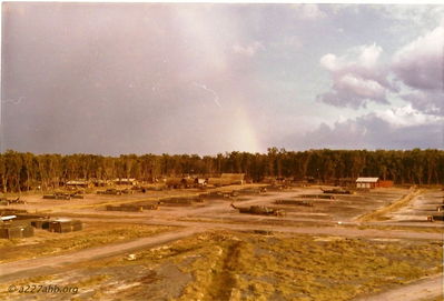 This is a 2 part picture. Note the rainbow and the flight line is dry. See next picture
Richard Gilkey photo. 
August - October 1970
