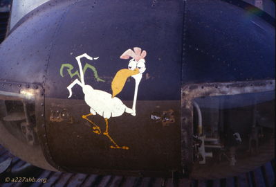 Chickenman nose art. Did Mike Scoval do this? 
Wayne Trucke Photo

 Scovel here..In answer to file 22/269, Yes, That's my chicken. Ain't he cute ? 
    1969   Lai khe
Keywords: nose art