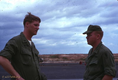 Flight school buddys of Trucke
Wayne Trucke Photo

 1969 

 Lt W.H. Stancil and Lt E.P. Trotter.  We met up for a short R&R in country. Believe this photo was taken at base North of Saigon. 
