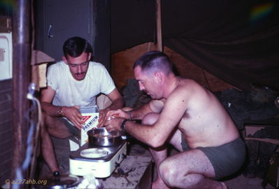 Lt. Young (?) and Pete Barber on right cooking up dinner 
Wayne Trucke Photo

Pete Barber identified by Allen Russell

Lai Khe  1969
