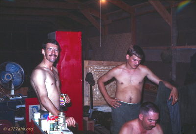 WO1s Mike George, Bill Hess (?), Cpt. Pete Barber.  Time for relaxing. 
Wayne Trucke Photo

Individuals identified by Allen Russell
1969  Lai Khe
