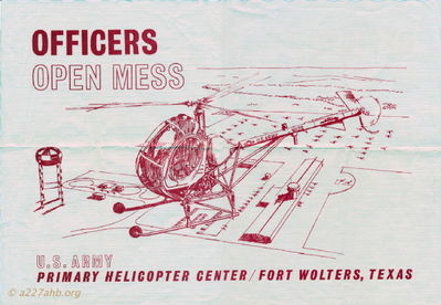 Placemat from the Officer's Open Mess at Fort Wolters, Texas
Wayne Trucke Photo
